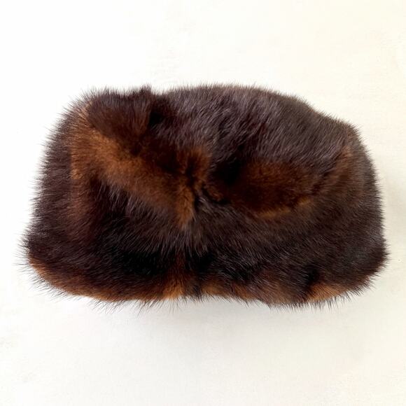Vintage 60s Genuine Mink Fur Women’s Jackie Kennedy Brown Demi Buff Pillbox Hat main image 5